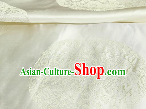 Asian Chinese Tang Suit Satin Material Traditional Dragon Pattern Design White Brocade Silk Fabric