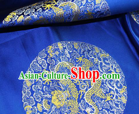Asian Chinese Tang Suit Satin Material Traditional Dragon Pattern Design Royalblue Brocade Silk Fabric