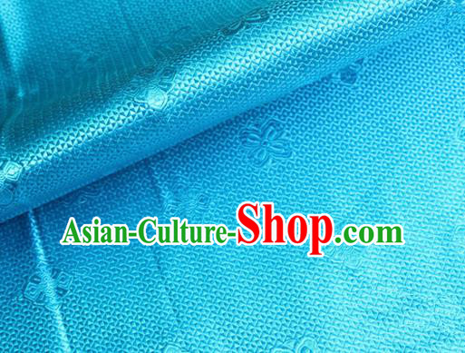 Asian Chinese Tang Suit Material Traditional Pattern Design Blue Satin Brocade Silk Fabric