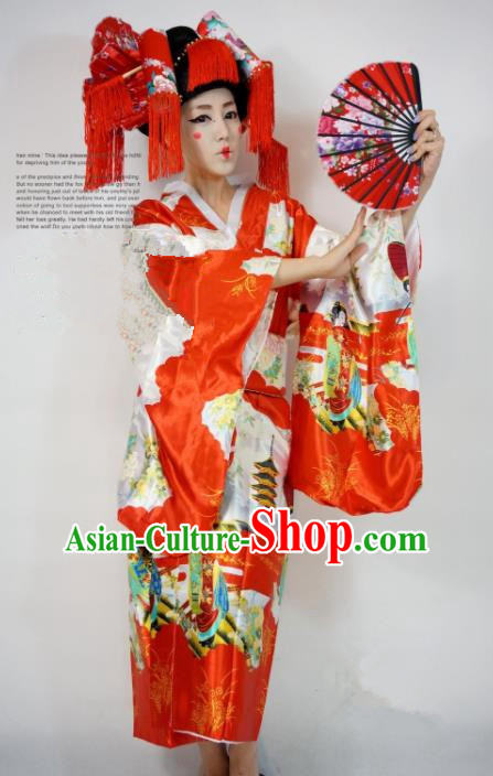 Brazilian Carnival Parade Costumes Halloween Cosplay Geisha Red Dress and Headwear for Women