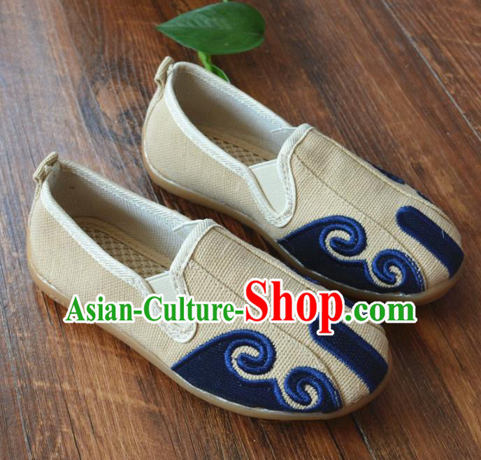 Chinese Traditional Martial Arts Shoes Ancient Beige Linen Shoes Monk Shoes for Men