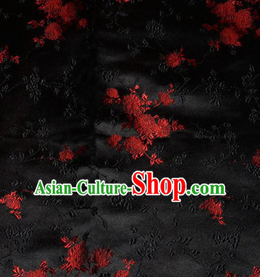 Asian Chinese Tang Suit Black Brocade Material Traditional Chrysanthemum Pattern Design Satin Silk Fabric