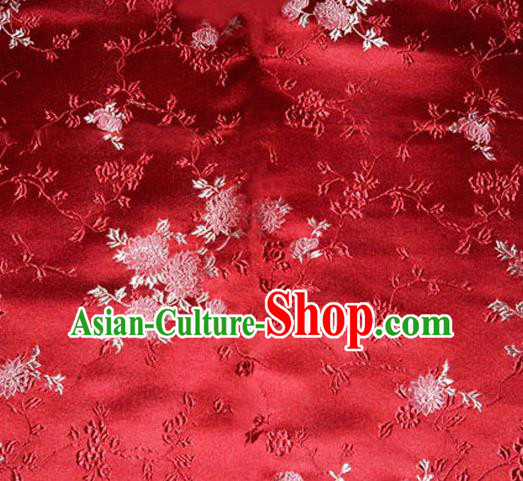 Asian Chinese Tang Suit Red Brocade Material Traditional Chrysanthemum Pattern Design Satin Silk Fabric