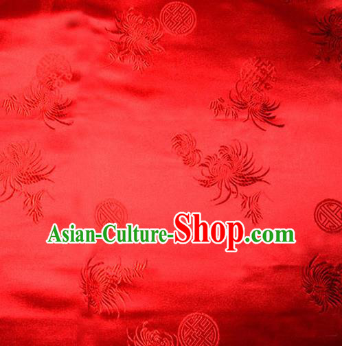 Asian Chinese Tang Suit Red Brocade Material Traditional Longevity Chrysanthemum Pattern Design Satin Silk Fabric