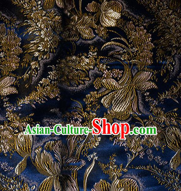 Asian Chinese Tang Suit Blue Brocade Material Traditional Pattern Design Satin Silk Fabric