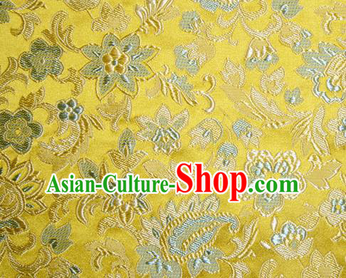 Asian Chinese Tang Suit Silk Fabric Golden Brocade Traditional Flowers Pattern Design Satin Material