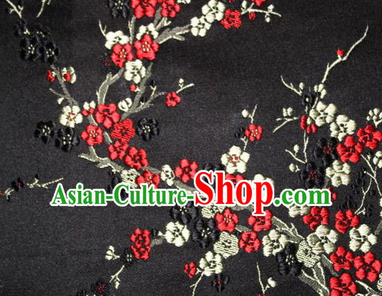 Asian Chinese Tang Suit Silk Fabric Black Brocade Traditional Plum Blossom Pattern Design Satin Material