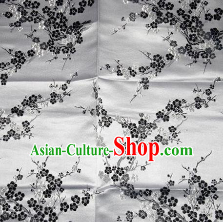 Asian Chinese Tang Suit Silk Fabric Grey Brocade Traditional Plum Blossom Pattern Design Satin Material