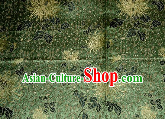 Asian Traditional Royal Chrysanthemum Pattern Design Green Satin Material Chinese Tang Suit Brocade Silk Fabric