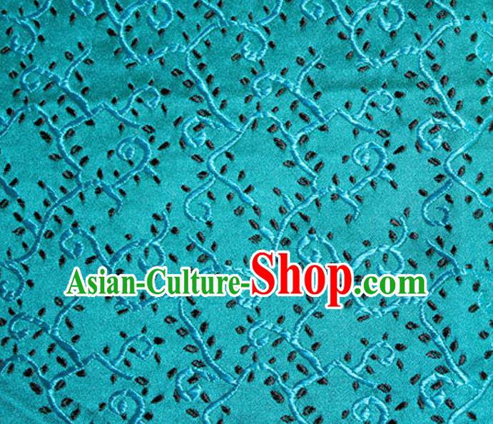Asian Chinese Tang Suit Silk Fabric Brocade Traditional Pattern Design Blue Satin Material