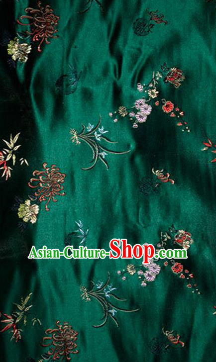 Asian Chinese Tang Suit Green Brocade Silk Fabric Traditional Plum Blossom Orchid Bamboo Chrysanthemum Pattern Design Satin Material