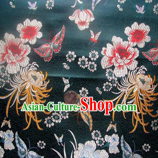 Asian Traditional Peony Chrysanthemum Pattern Design Green Satin Material Chinese Tang Suit Brocade Silk Fabric
