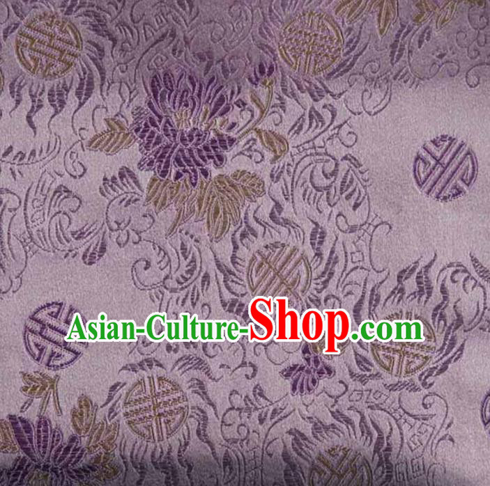 Asian Traditional Peony Chrysanthemum Pattern Design Purple Satin Material Chinese Tang Suit Brocade Silk Fabric