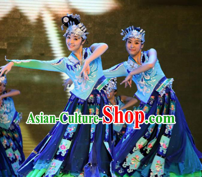 Chinese Traditional Classical Dance Group Dance Costumes Miao Nationality Stage Performance Dress for Women