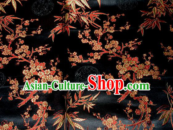 Asian Traditional Royal Plum Blossom Bamboo Pattern Design Black Satin Material Chinese Tang Suit Brocade Silk Fabric