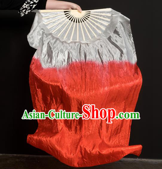 Chinese Traditional Folk Dance Props White and Red Ribbon Silk Fans Folding Fans Yangko Fan