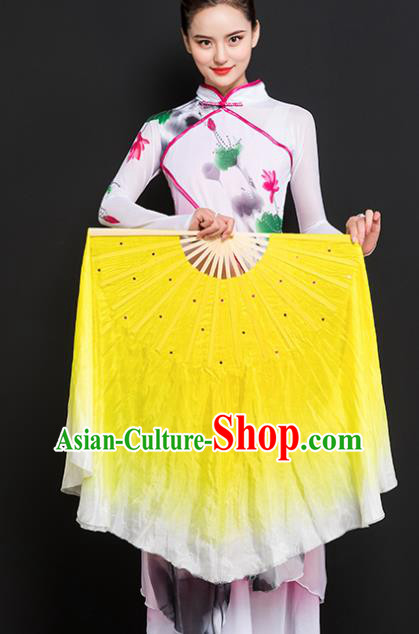Chinese Traditional Folk Dance Props Double Sides Yellow Ribbon Silk Fans Folding Fans Yangko Fan