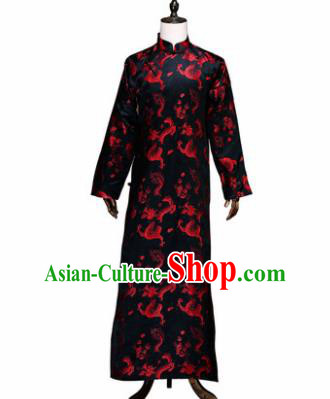 Chinese Traditional Wedding Costumes Ancient Bridegroom Tang Suit Black Robe for Men