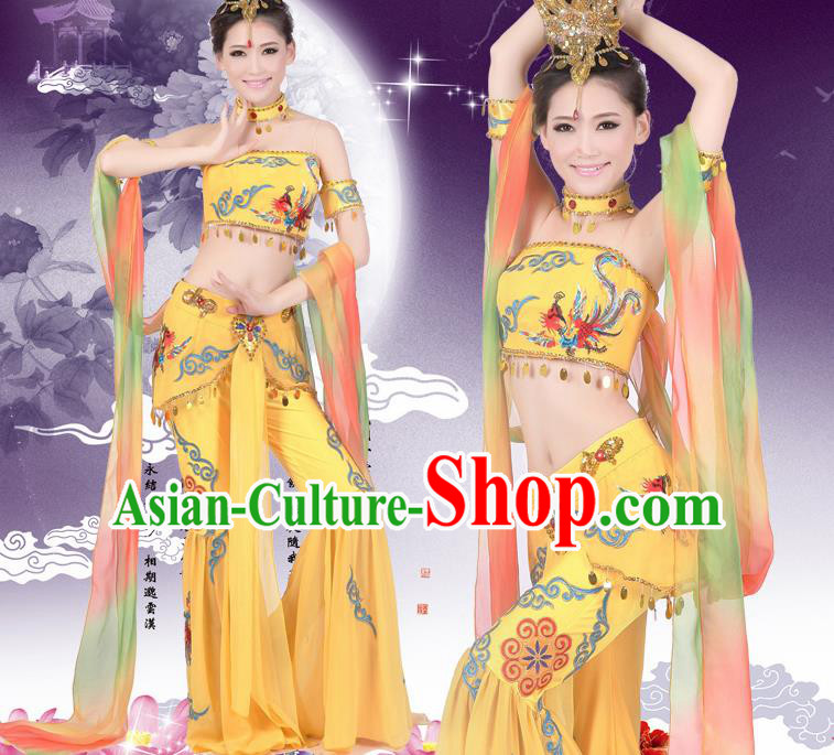 Chinese Traditional Umbrella Dance Costumes Classical Dance Dunhuang Flying Apsaras Dance Yellow Dress for Women