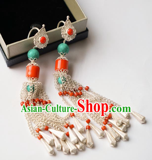 Traditional Chinese Zang Nationality Dance Earrings Ethnic Tibetan Ear Accessories for Women
