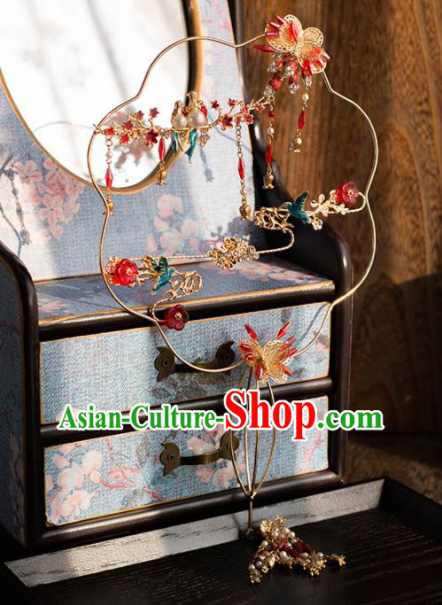 Chinese Ancient Wedding Accessories Bride Palace Fans Handmade Butterfly Round Fan for Women