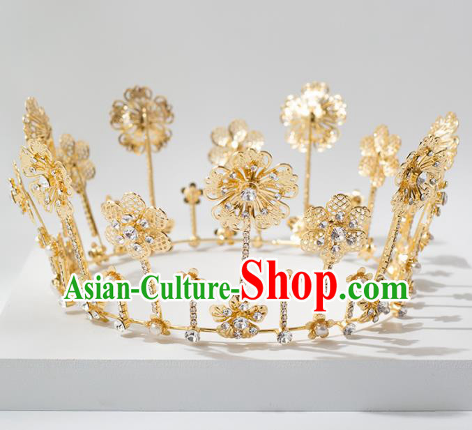 Top Grade Handmade Wedding Hair Accessories Bride Golden Round Royal Crown Headwear for Women