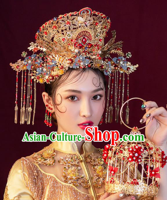 Chinese Ancient Wedding Hair Accessories Luxury Phoenix Coronet Bride Hairpins Headwear for Women
