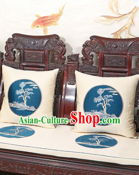 Chinese Classical Household Ornament Traditional Handmade White Brocade Cushion Back Cushion
