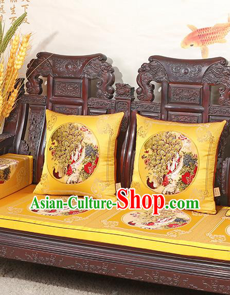 Chinese Classical Household Ornament Traditional Handmade Yellow Brocade Cushion Back Cushion
