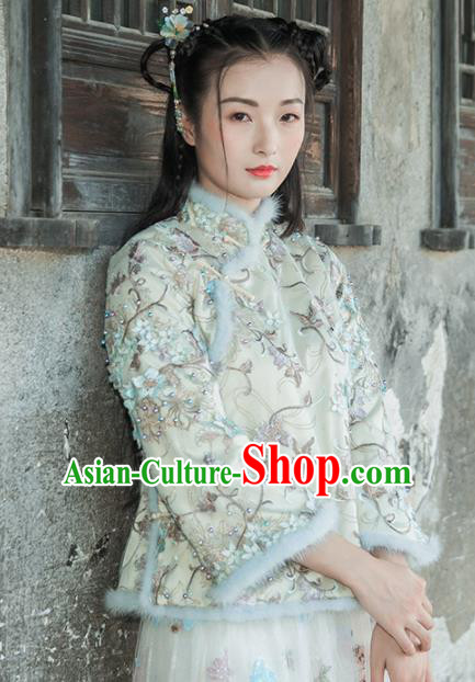Chinese Traditional Costumes National Upper Outer Garment Qipao Cotton Wadded Jacket for Women