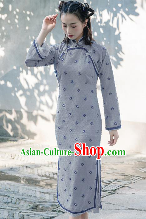 Chinese Traditional Costumes National Qipao Dress Classical Grey Cheongsam for Women