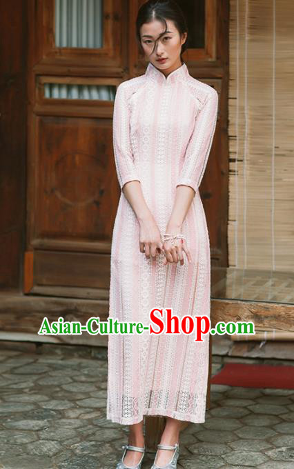 Chinese Traditional Tang Suit Costumes National Lace Qipao Dress Classical Cheongsam for Women