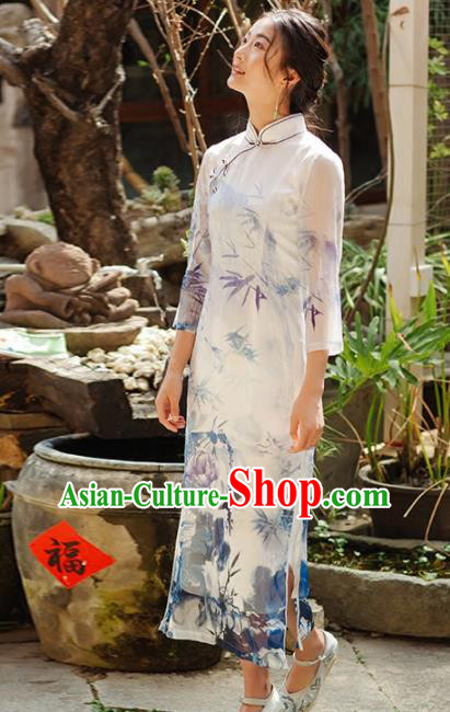 Chinese Traditional Costumes National Tang Suit Ink Painting Qipao Dress Classical Cheongsam for Women