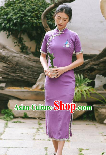 Chinese Traditional Costumes National Purple Qipao Dress Tang Suit Cheongsam for Women