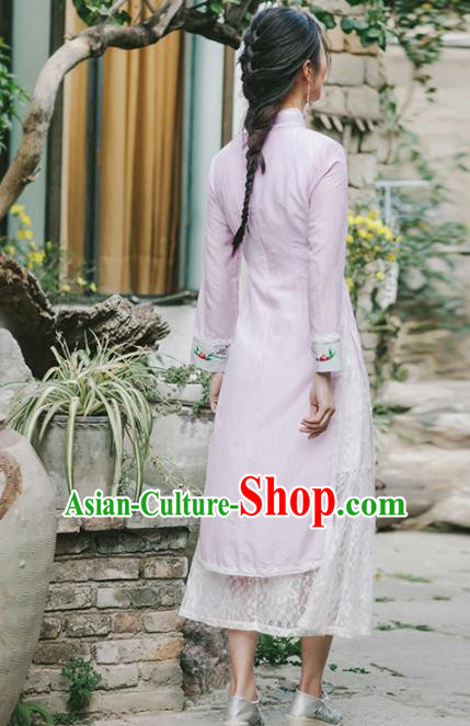 Chinese Traditional Costumes National Embroidered Pink Qipao Dress Tang Suit Cheongsam for Women