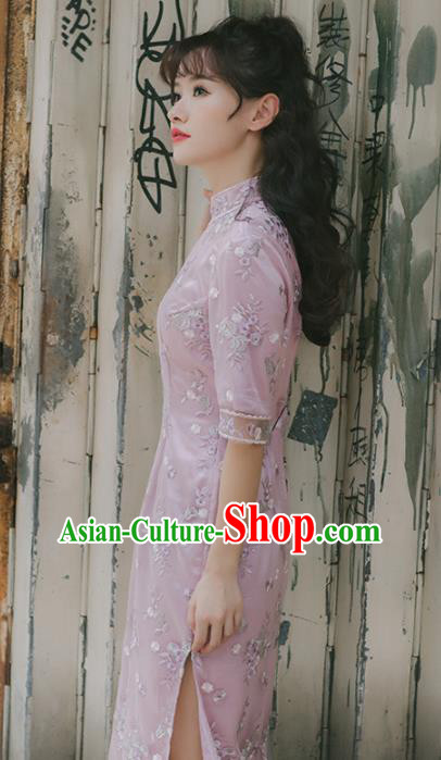 Chinese National Pink Qipao Dress Traditional Costumes Tang Suit Cheongsam for Women