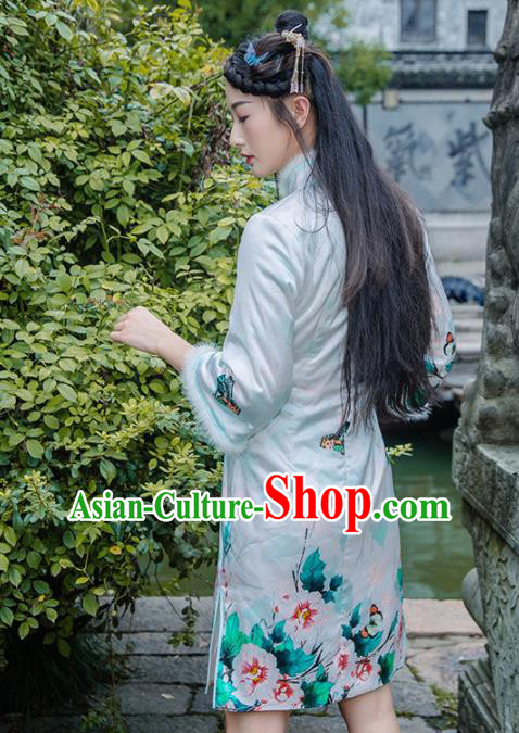 Chinese Traditional Costumes National Qipao Dress Mink Wool Silk Cheongsam for Women