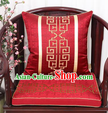 Chinese Classical Household Ornament Lucky Pattern Red Brocade Back Cushion Cover and Armchair Mat