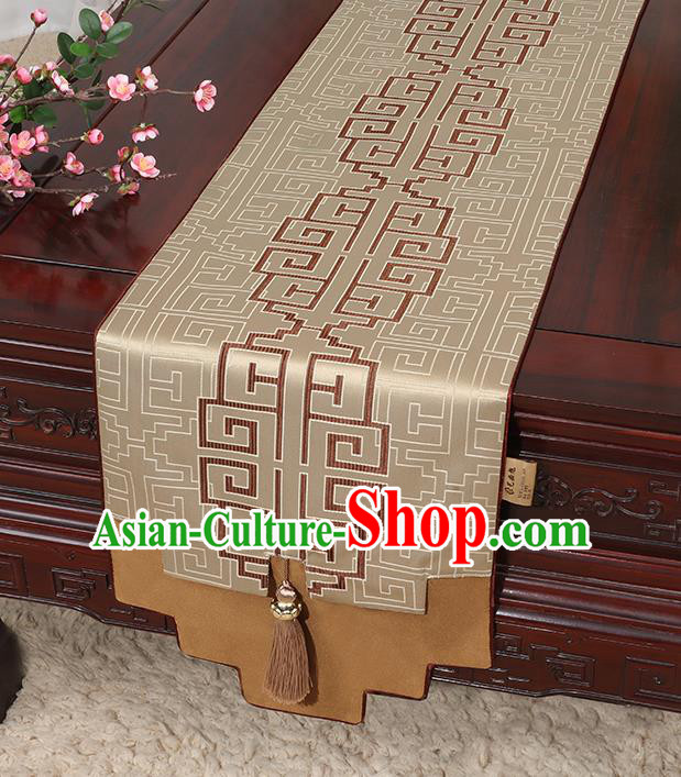 Chinese Classical Household Ornament Brocade Table Flag Traditional Handmade Jade Pendant Table Cover Cloth