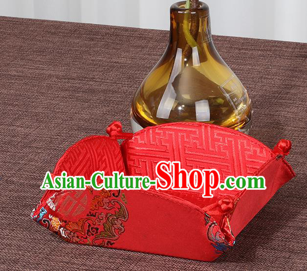 Chinese Traditional Household Accessories Classical Red Brocade Storage Box Candy Tray
