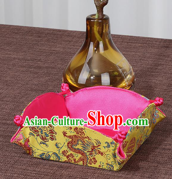 Chinese Traditional Household Accessories Classical Dragon Pattern Yellow Brocade Storage Box Candy Tray