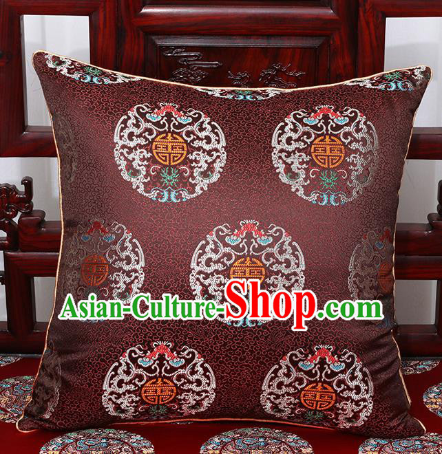 Chinese Classical Household Ornament Traditional Brown Brocade Back Cushion Cover