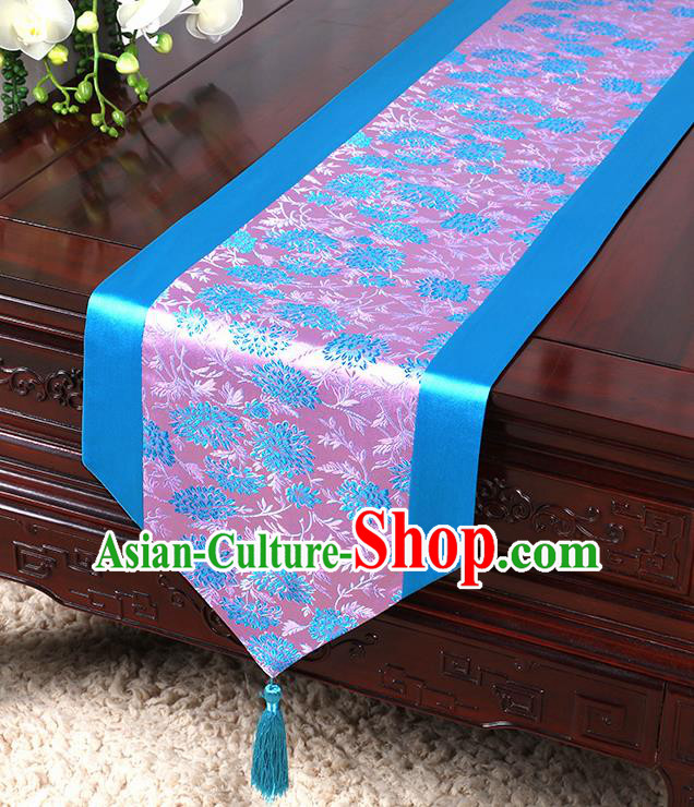 Chinese Traditional Table Cloth Classical Handmade Household Ornament Blue Brocade Table Flag