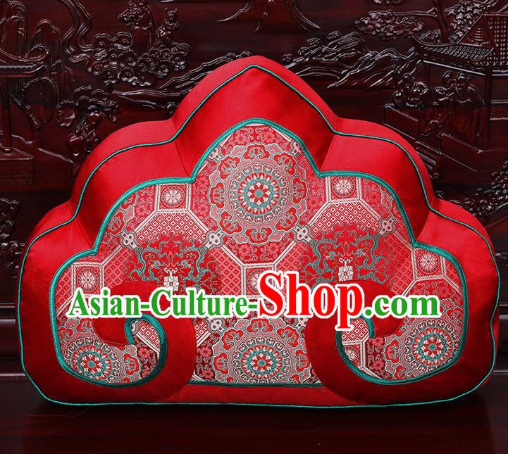 Chinese Traditional Arhat Bed Red Brocade Back Cushion Cover Classical Household Ornament