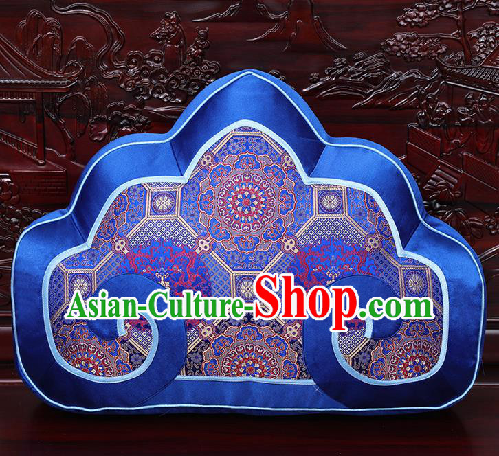 Chinese Traditional Arhat Bed Royalblue Brocade Back Cushion Cover Classical Household Ornament