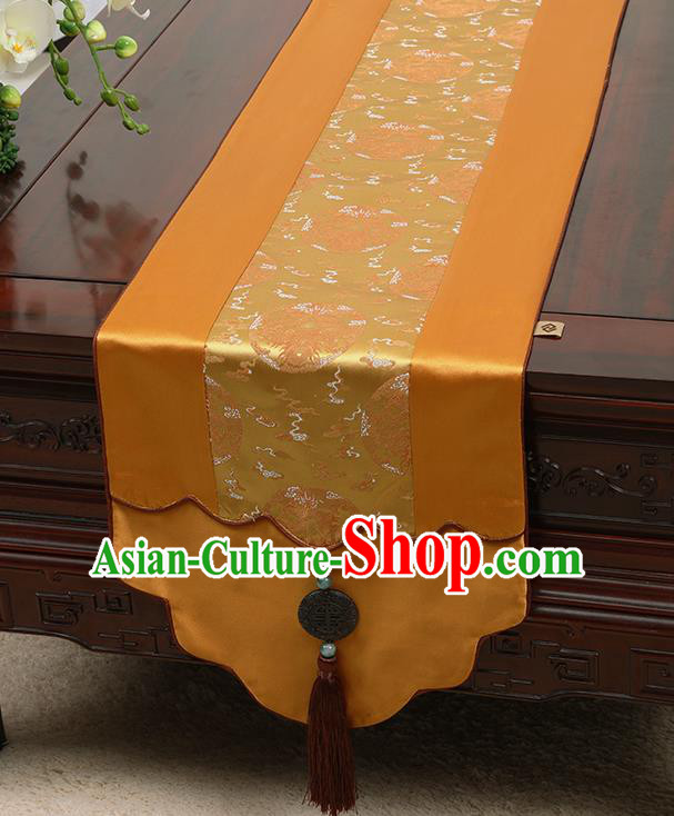 Chinese Traditional Golden Brocade Table Cloth Classical Dragons Pattern Household Ornament Table Flag