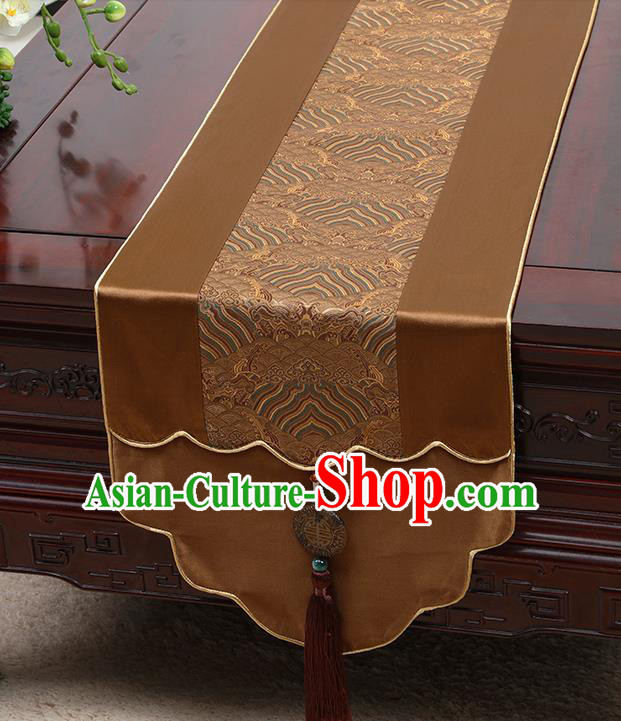 Chinese Traditional Brown Brocade Table Cloth Classical Pattern Household Ornament Table Flag
