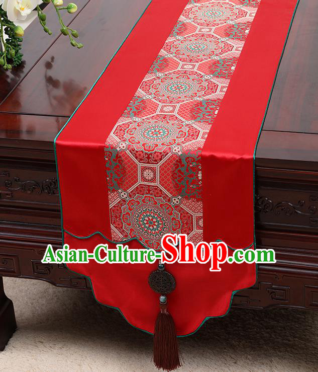 Chinese Traditional Red Brocade Table Cloth Classical Pattern Satin Household Ornament Table Flag