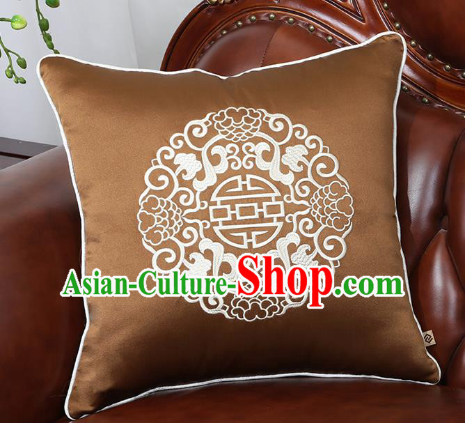 Chinese Traditional Embroidered Brown Brocade Back Cushion Cover Classical Household Ornament