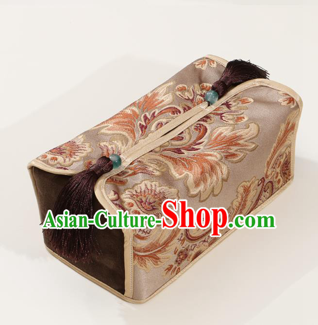 Chinese Traditional Household Accessories Classical Pattern Khaki Brocade Paper Box Storage Box Cover